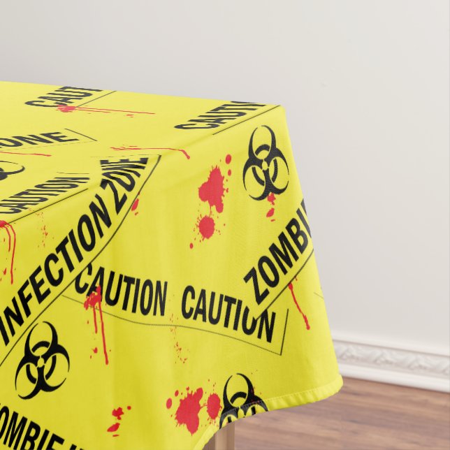 Zombie Infection Zone Caution Tape Blood Stains Tablecloth (In Situ)