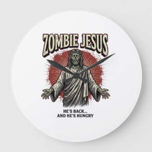 Zombie Jesus Vintage Engraving Funny Shirt Design_ Large Clock