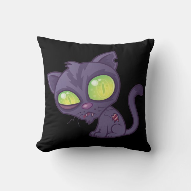 Zombie Kitty Throw Pillow (Front)