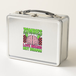 Zombie Love Brains Not Drama Vintage Horror Design Metal Lunch Box