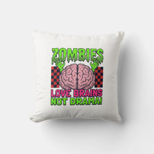 Zombie Love Brains Not Drama Vintage Horror Design Throw Pillow