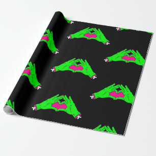 zombie love heart hands halloween valentine wrapping paper