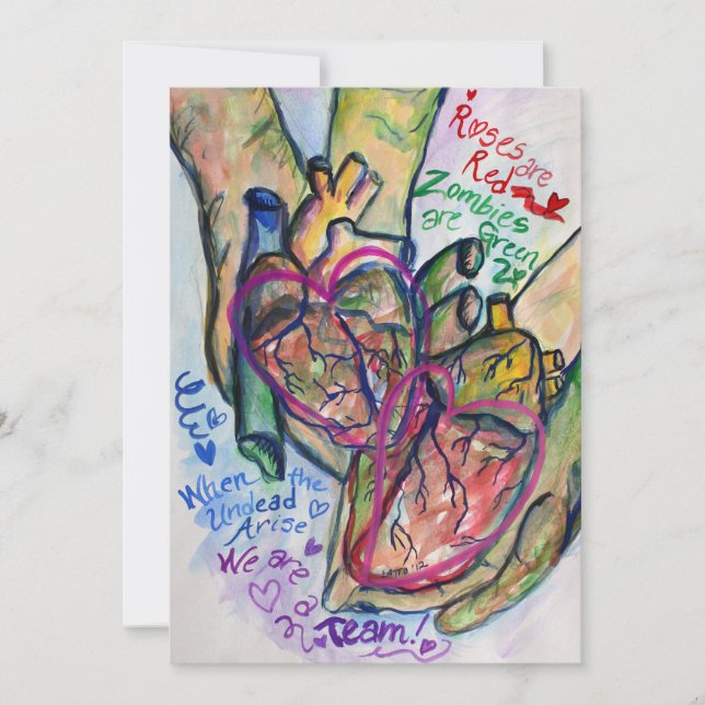 Zombie Love Poem Art Painting Invitations (Front)