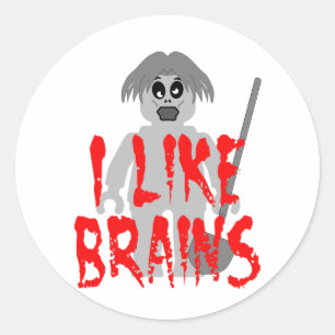 Zombie Minifig 'I Like Brains' Classic Round Sticker