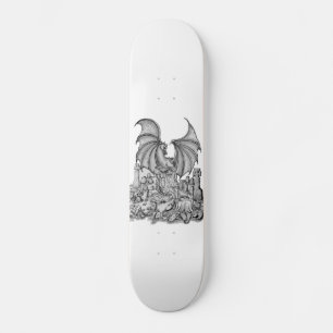 Zombie mit Drache Bleistiftzeichnung Skateboard