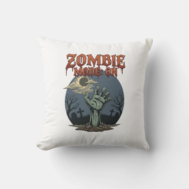 Zombie Mode Halloween Hand Moon Graveyard_1 Throw Pillow (Front)