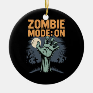 Zombie Mode On Scary Halloween T shirt Ceramic Ornament