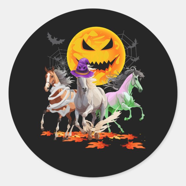 Zombie Mummy Witch Horse Lover Pumpkin Horror Hall Classic Round Sticker (Front)