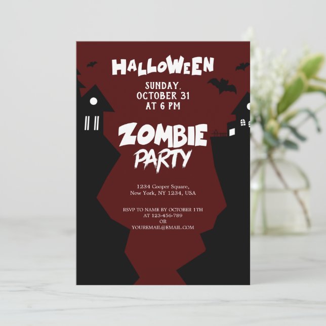 Zombie Night Party , Halloween Celebration October Invitation (Standing Front)