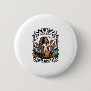 Zombie Organ Donor Vintage Engraving White Shirt D 2 Inch Round Button
