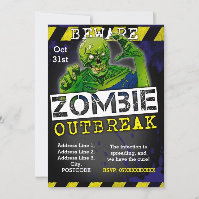 Zombie Outbreak Halloween Party Invite Custom (Front)