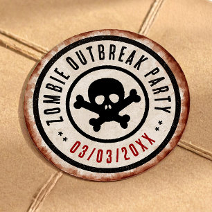 Zombie outbreak party with skull classic round sticker