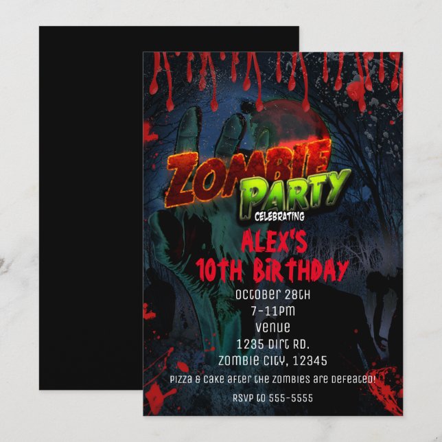ZOMBIE PARTY Halloween Comic Party Invitations (Devant / Derrière)