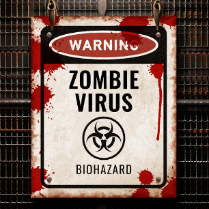 Zombie party sign with blood & biohazard