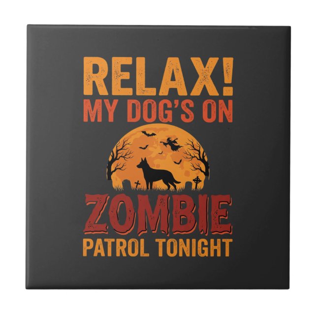 Zombie Patrol Dog Halloween Tile (Front)