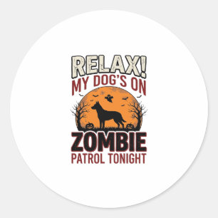 Zombie Patrol Dog Halloween Vintage Engraving Desi Classic Round Sticker