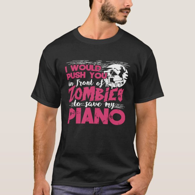 Zombie Piano Player Pianist Keyboard Funny Graphic T-Shirt (Front)