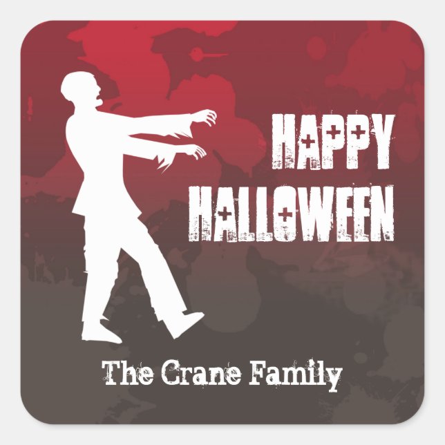 Zombie plague invasion red splatter gore Halloween Square Sticker (Front)