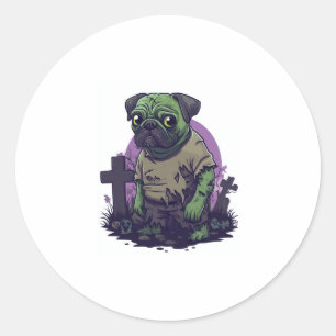 Zombie Pug � Undead Funny Halloween Dog Classic Round Sticker