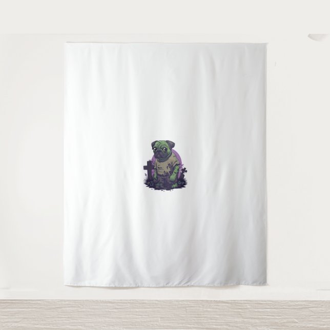 Zombie Pug – Undead Funny Halloween Dog Tapestry (Front)