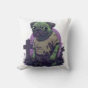 Zombie Pug � Undead Funny Halloween Dog Throw Pillow