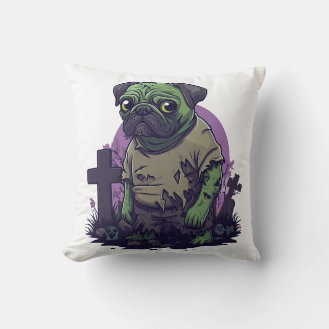Zombie Pug � Undead Funny Halloween Dog Throw Pillow (Front)