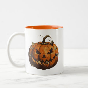 Zombie Pumpkin Creepy Undead Halloween Two-Tone Coffee Mug