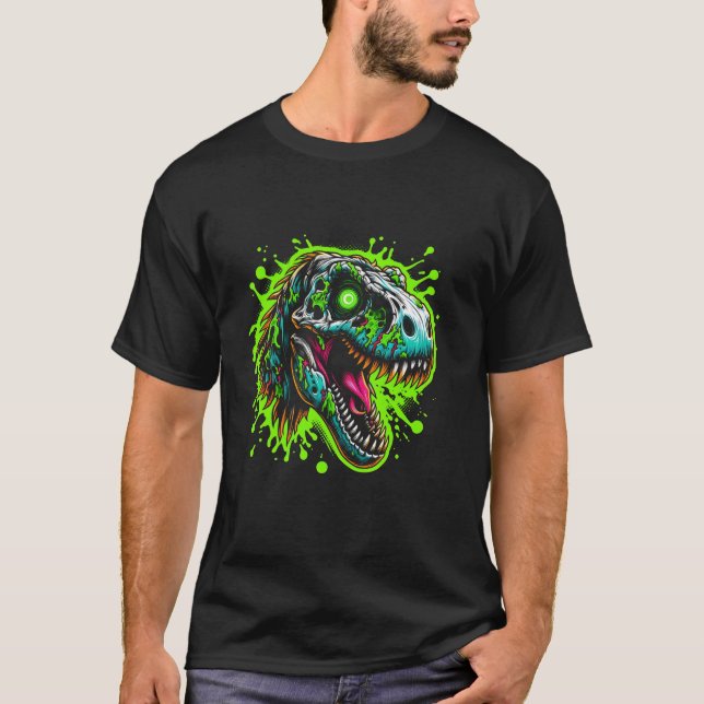 Zombie Raptor Dark Halloween Horror Skeleton Creep T-Shirt (Front)