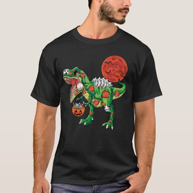 Zombie rex dinosaur skeleton Halloween Kids costum T-Shirt (Front)