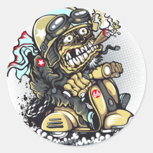 Zombie riding motor scooter illustration, T-shirt  Classic Round Sticker