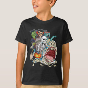 Zombie Riding Mummy Shark Vampire Halloween Pumpki T-Shirt