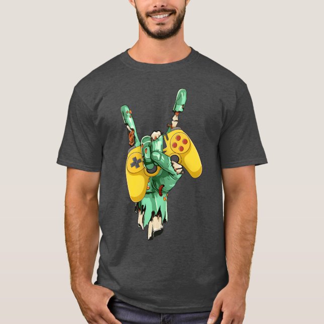 Zombie Rock Hand Holding Gaming Controller boy T-Shirt (Front)
