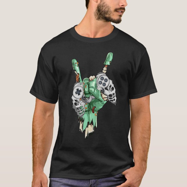 Zombie Rock Hand Holding Skeleton GamingController T-Shirt (Front)
