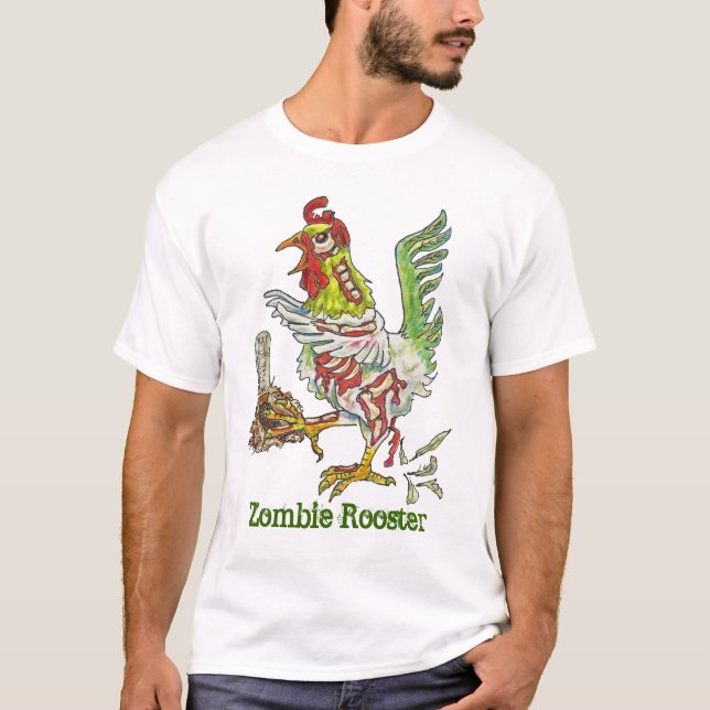 Zombie Rooster Chicken Halloween Art T-Shirt (Front)