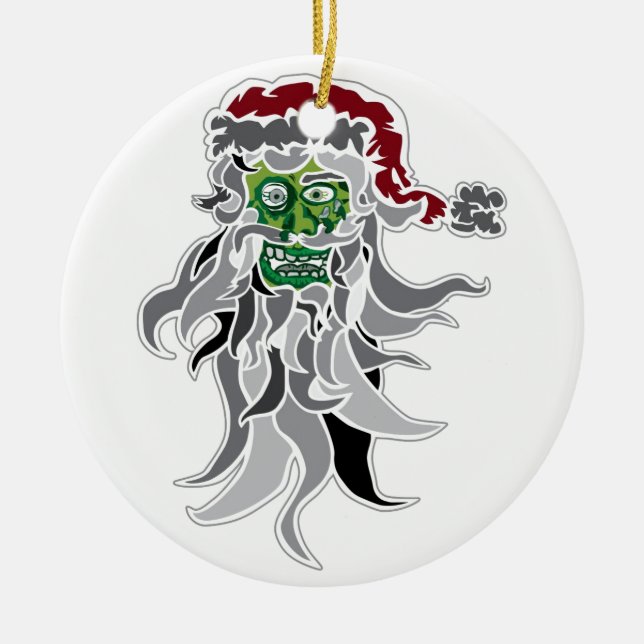 Zombie Santa Claus Ceramic Ornament (Front)