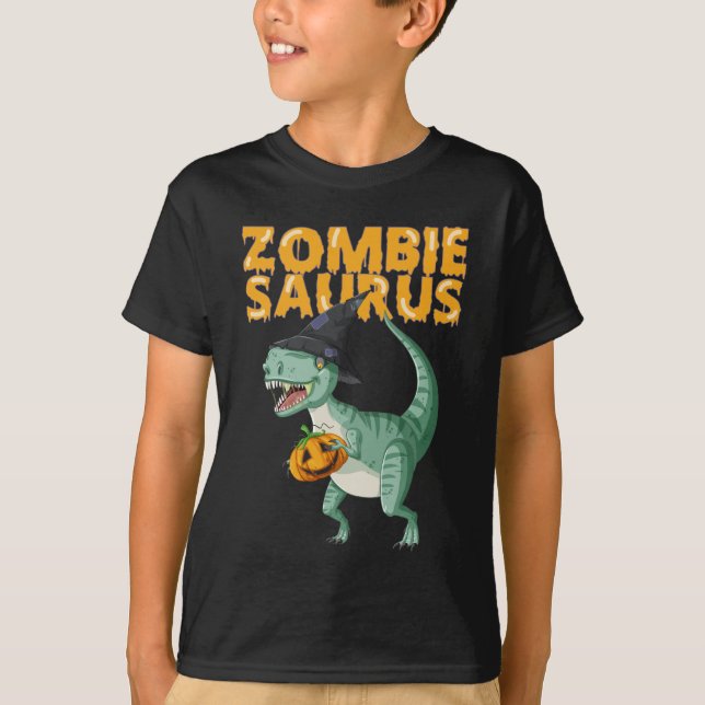 Zombie Saurus Dinosaur T Rex Halloween kids T-Shirt (Front)