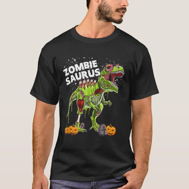 Zombie Saurus  Halloween Kids Dinosaur rex T-Shirt (Front)