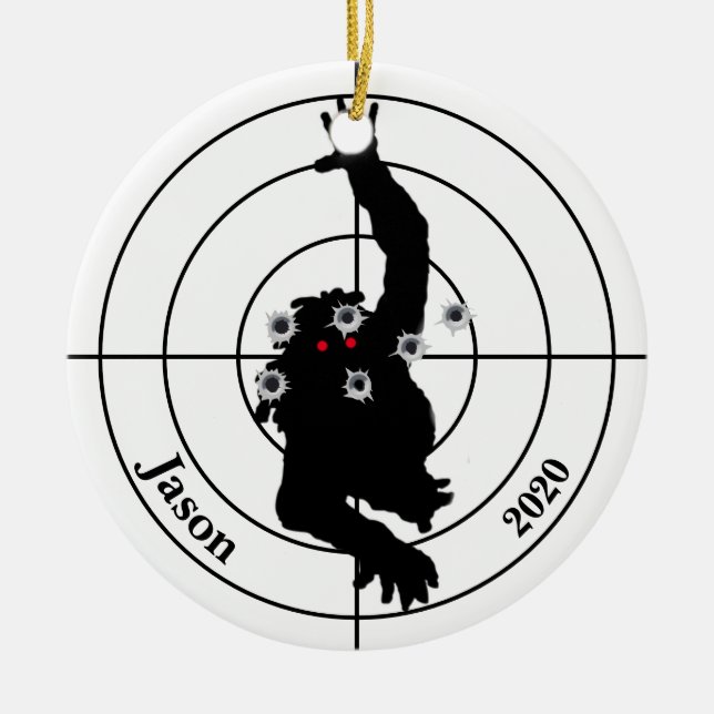 Zombie Shooting Target Gun Shooter Christmas Ceramic Ornament (Front)
