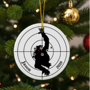 Zombie Shooting Target Gun Shooter Christmas Ceramic Ornament