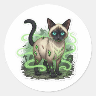 Zombie Siamese – Creepy Siamese Cat Halloween Classic Round Sticker
