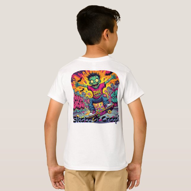 Zombie Skateboarder Halloween Kids T-Shirt – Cool  (Back Full)