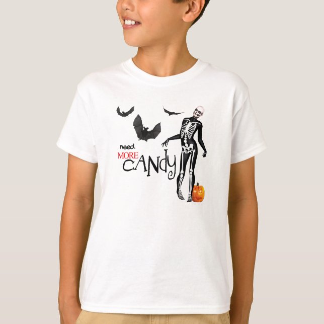 Zombie Skeleton and Bats Halloween T-Shirt (Front)