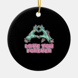 Zombie Skeleton Heart And Hands Classic Look Ceramic Ornament