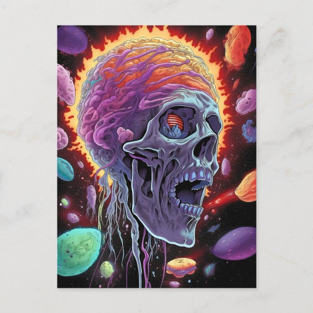 Zombie Skull Creature Sci-fi Horror Art Postcard (Front)