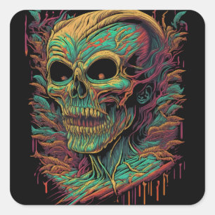 Zombie Skull Halloween Square Sticker
