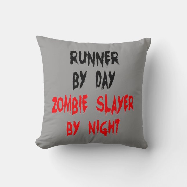 Zombie Slayer Runner Throw Pillow (Front)