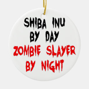 Zombie Slayer Shiba Inu Dog Ceramic Ornament