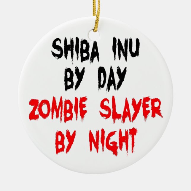 Zombie Slayer Shiba Inu Dog Ceramic Ornament (Front)