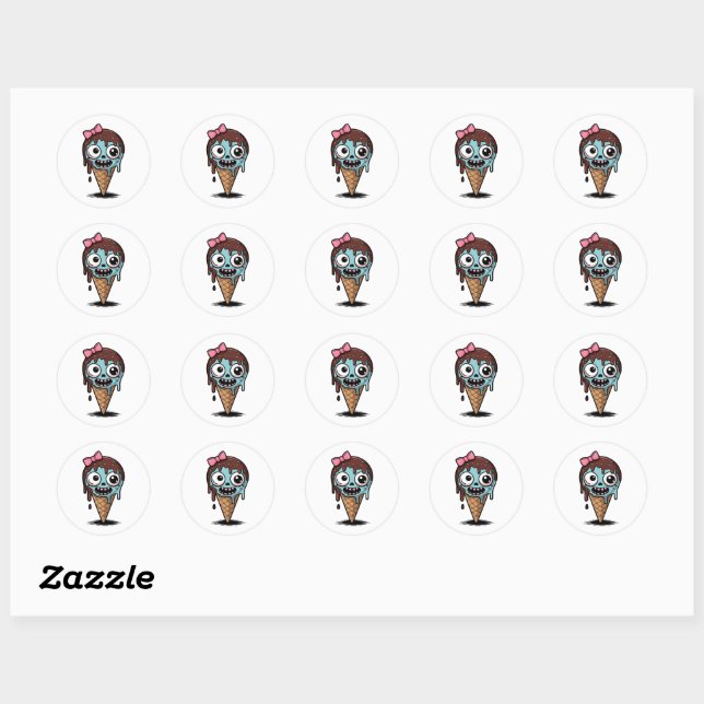 Zombie Stickers, Funny Ice Cream Stickers (Feuille)