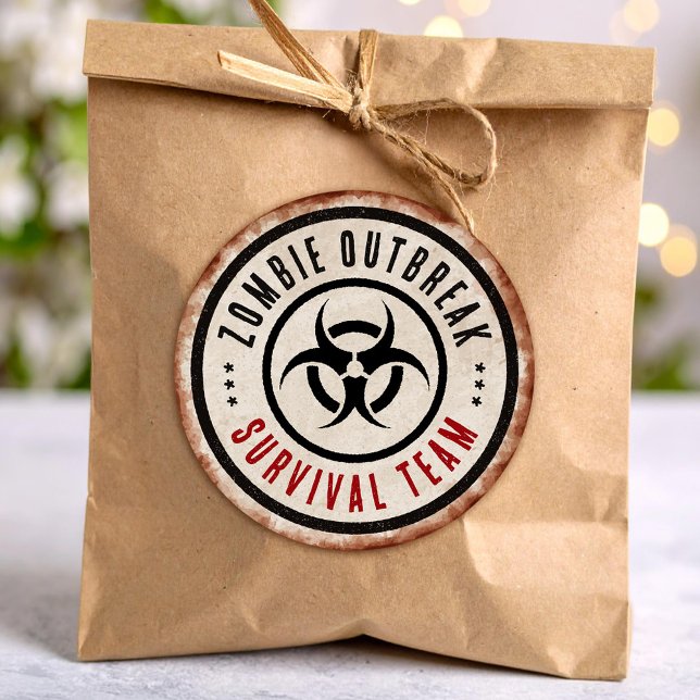 Zombie survival team classic round sticker (Creator Uploaded)